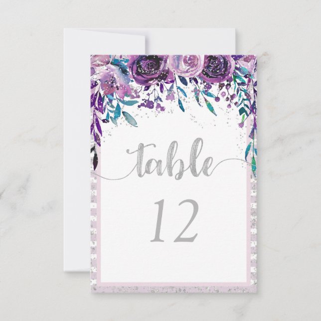 Tableau de numéros de table avec fleurs violettes  (Devant)