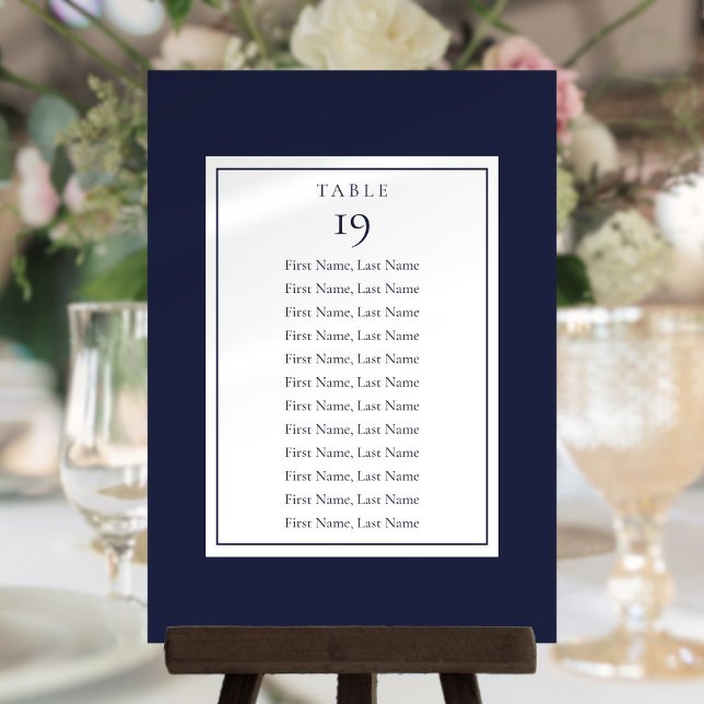 Tableau de numéros de table avec sièges bleu marin (Navy Blue Seating Chart Table Number)