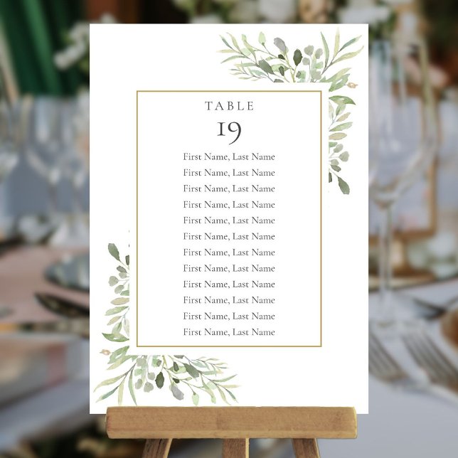 Tableau de numéros de table avec verdure élégante (Elegant Greenery Seating Chart Table Number)