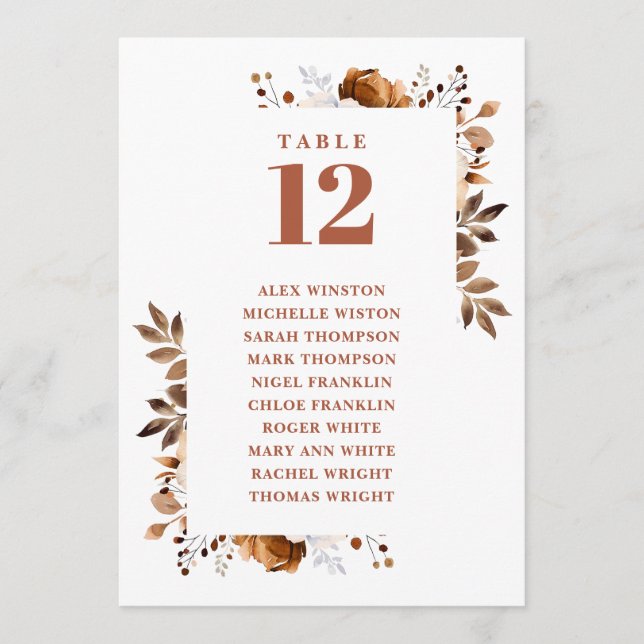 Tableau de numéros de table de fleurs d'automne en (Devant)