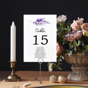 Tableau de numéros de table pour mariage lavande
