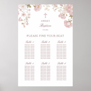 Tableau de placement de baptême à cadre floral ros