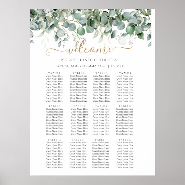 Tableau de placement de mariage à la verdure éléga (Devant)