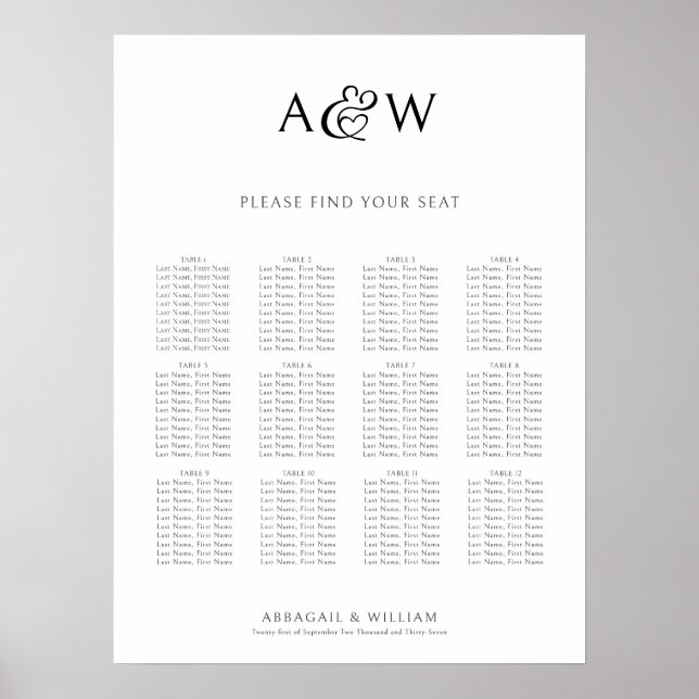 Tableau de placement de mariage à monogramme esper (Devant)