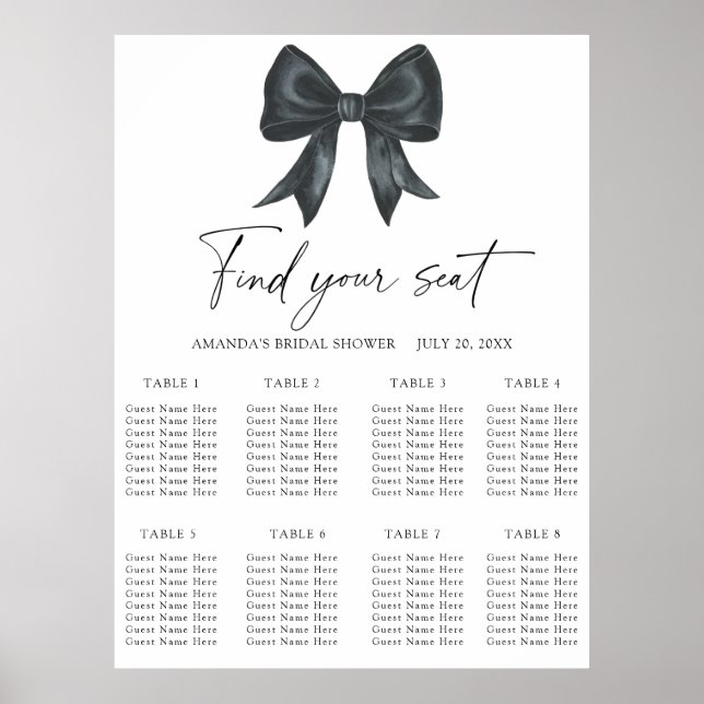 Tableau de placement de mariage à ruban noir (Devant)