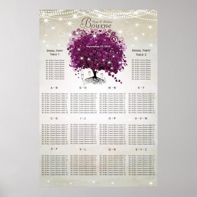 Tableau de placement de mariage Arbre à feuilles e (Devant)