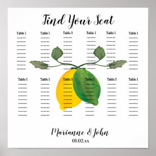 Tableau de placement de mariage au limoncello à l'