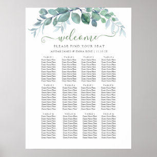Tableau de placement de mariage élégant à l'eucaly