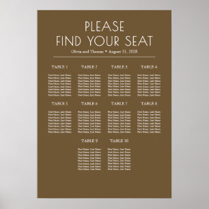 Tableau de placement de mariage moderne marron et