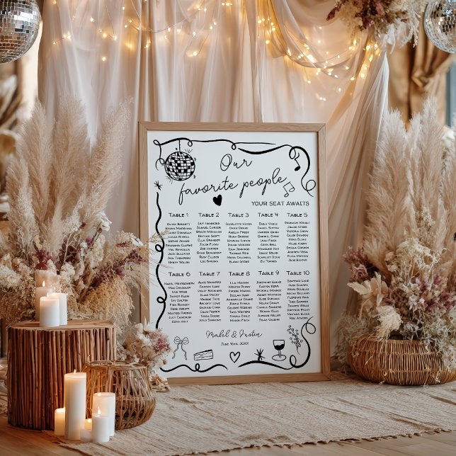Tableau de placement de mariage noir fantaisiste e (Quirky whimsical black Wedding Seating Chart)