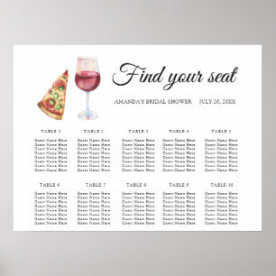 Tableau de placement de mariage pizza et vin aquar