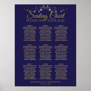 Tableau de placement de mariage simple or et marin