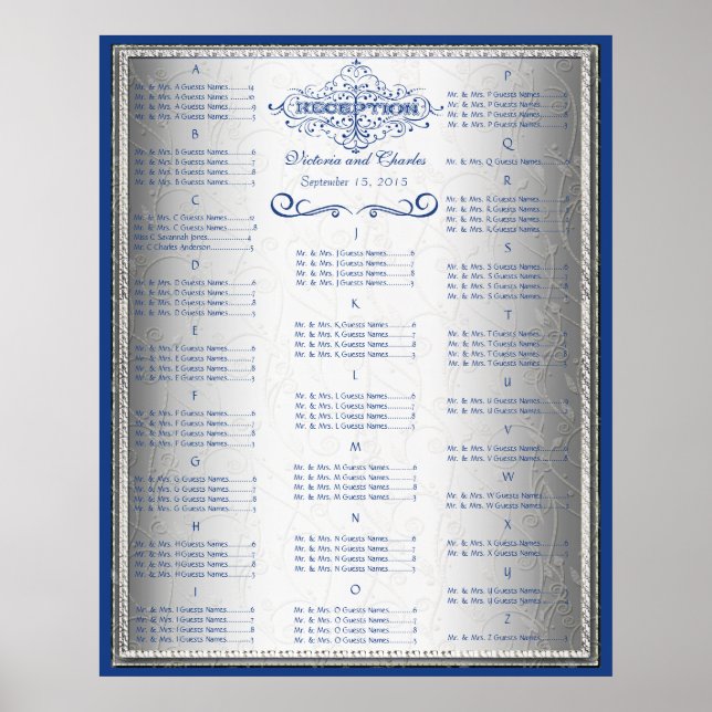 Tableau de placement des invités de mariage bleu e (Devant)