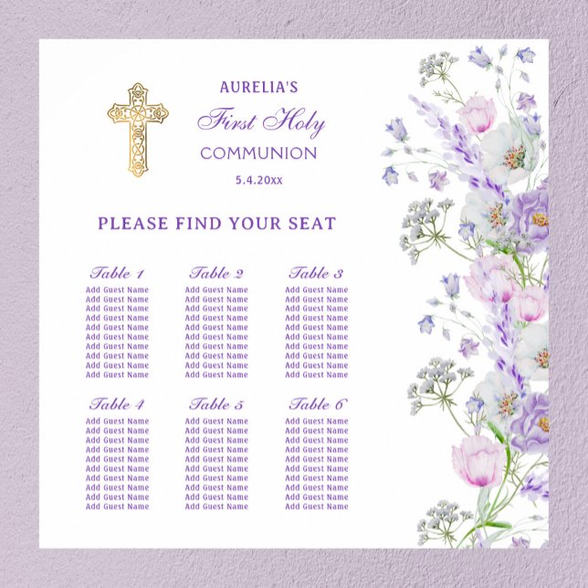 Tableau de placement Première Communion Fleurs de  (Créateur téléchargé)