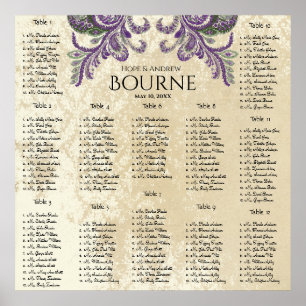 Tableau de placement Purple et Green Paon 12 Table