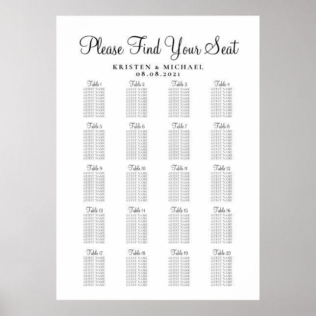 Tableau de plan de table de mariage grand format 2 (Devant)
