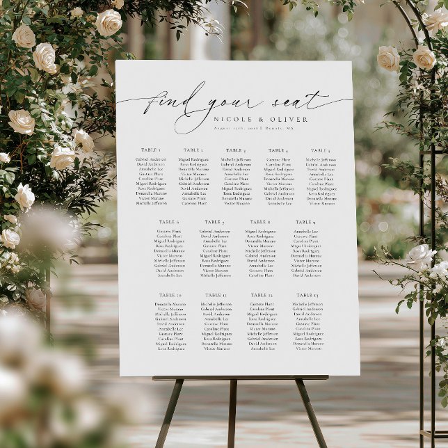 Tableau de Siège de Bienvenue Moderne Script 13 Ta (Find your seat, 13 Tables Welcome Seating Chart, Seating Plan)
