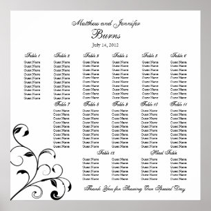Tableau de siège de la réception de mariage noir e