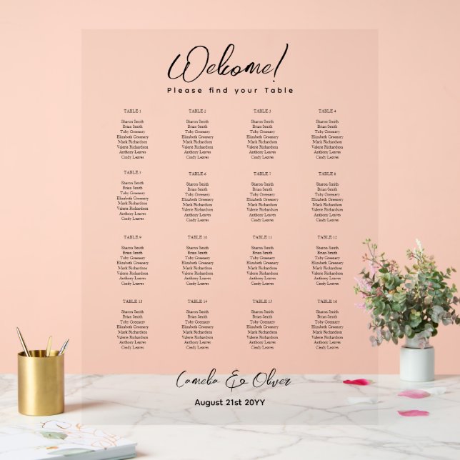 TABLEAU DE SIÈGE DU MARIAGE ACRYLIQUE GRAPHIQUE 16 (Mariage)