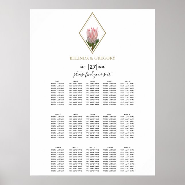 Tableau de siège du Mariage Rustic King Protea (Devant)