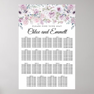 Tableau de sièges à 19 tables blanc violet clair