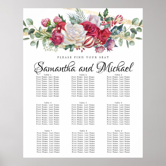 Tableau de sièges à 9 tables pour le Mariage de No (Devant)