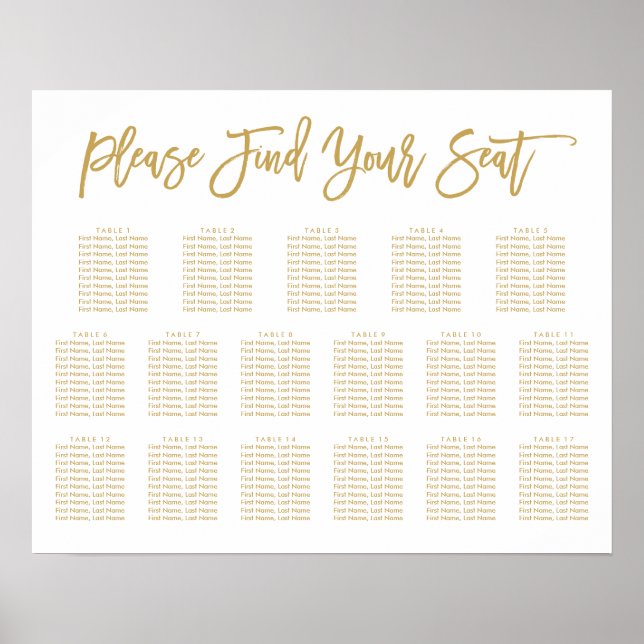Tableau de sièges à main chic avec lettres or 17 t (Devant)