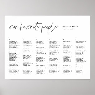 Tableau de sièges alphabétique minimaliste moderne