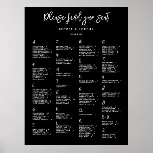 Tableau de sièges alphabétique noir contemporain