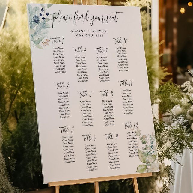 Tableau de sièges bleu poussiéreux | Mariage de pr (Créateur téléchargé)