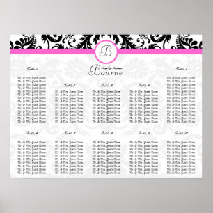 Tableau de sièges en damas noir et rose Numéros de