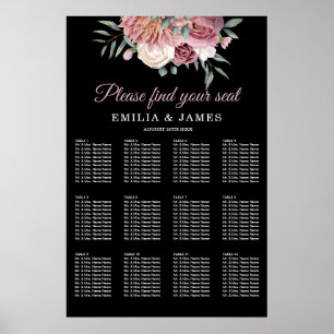 Tableau de sièges en Mariage noir floral Dusty Ros
