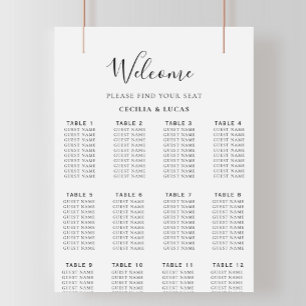 Tableau de sièges Mariage alphabétique minimaliste