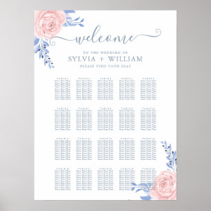 Tableau de sièges Mariage bleu floral rose