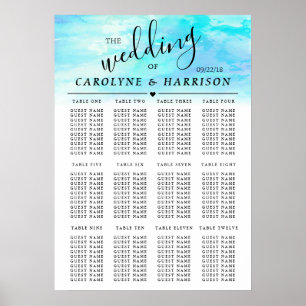 Tableau de sièges Mariage d'aquarelle Ombre - Bleu