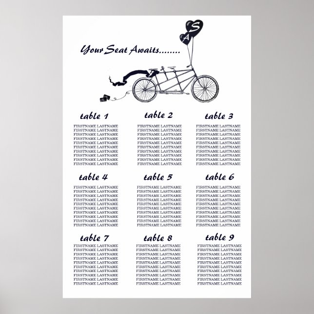 Tableau de sièges Mariage de bicyclette en tandem  (Devant)