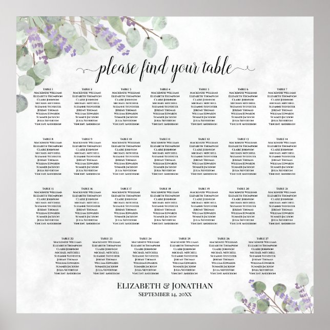 Tableau de sièges Mariage de table Lavender Eucaly (Devant)