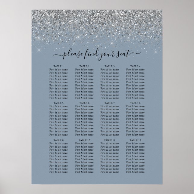 Tableau de sièges Mariage Dusty Blue & Silver Part (Devant)
