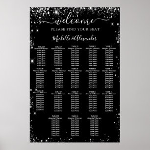 Tableau de sièges mariage en argent noir 18 tablea