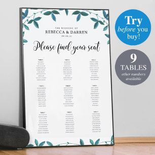Tableau de sièges Mariage Eucalyptus avec 9 tables