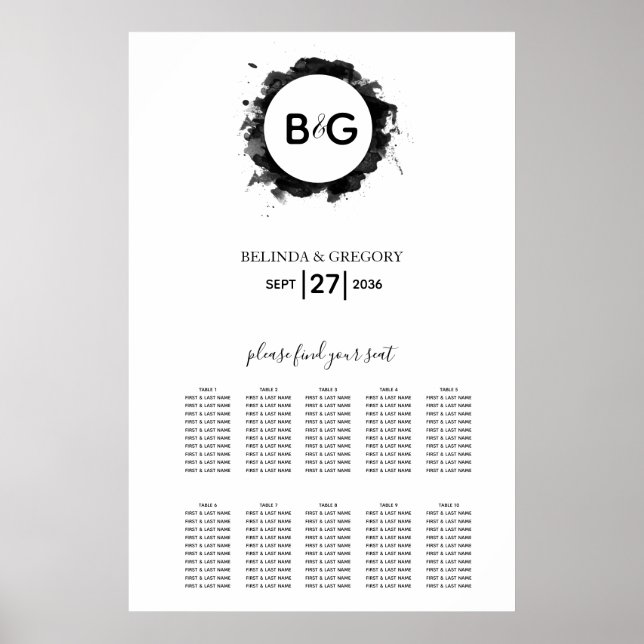 Tableau de sièges Mariage noir blanc simple (Devant)