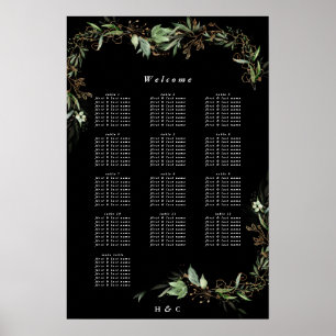 Tableau de sièges Mariage noir Eucalyptus botaniqu