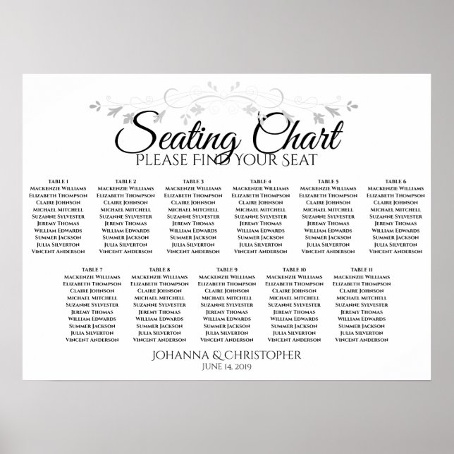 Tableau de sièges Mariage simple élégant 11 (Devant)