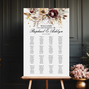 Tableau de sièges mariages 16 tables, pivoines bor