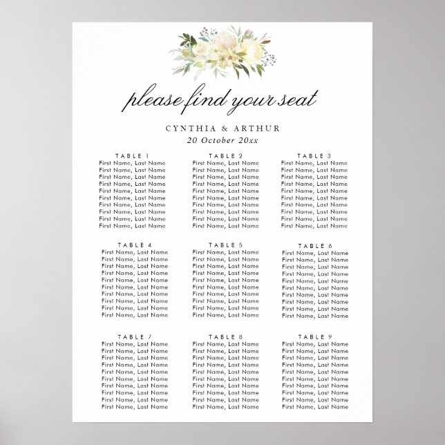 tableau de sièges mariages à fleurs blanches en iv (Devant)