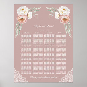 Tableau de sièges Mariages à fleurs Roses blanches