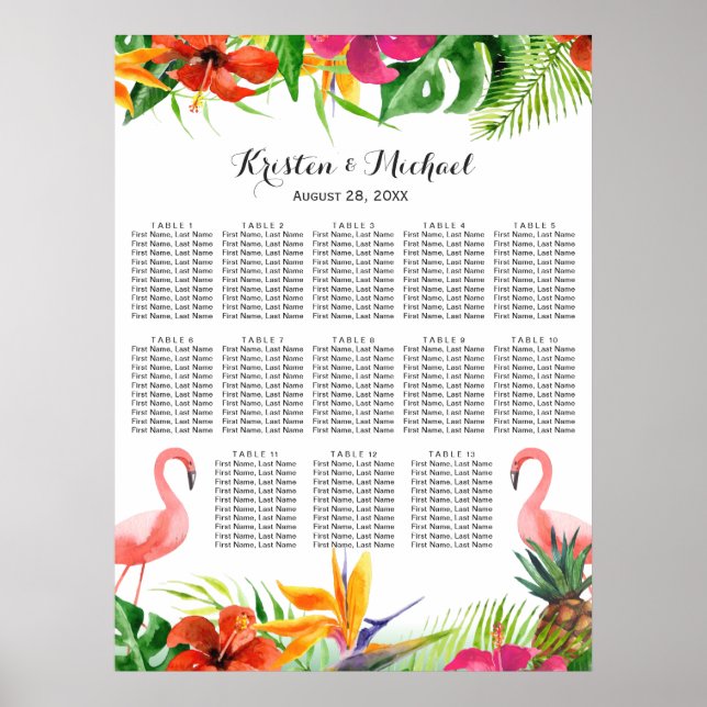 Tableau de sièges mariages | Flamant rose floral t (Devant)