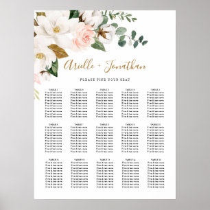 Tableau de sièges Mariages floral rose et blanc