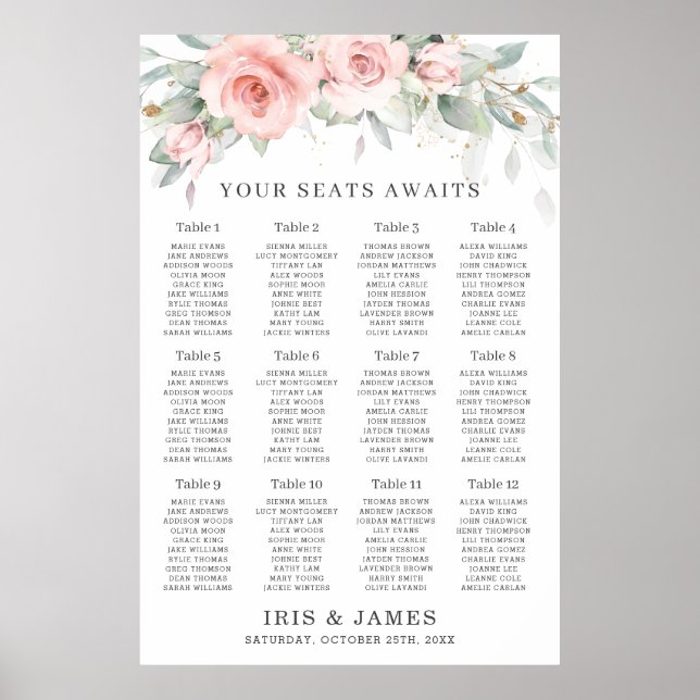 Tableau de sièges Mariages rose pâle (Devant)