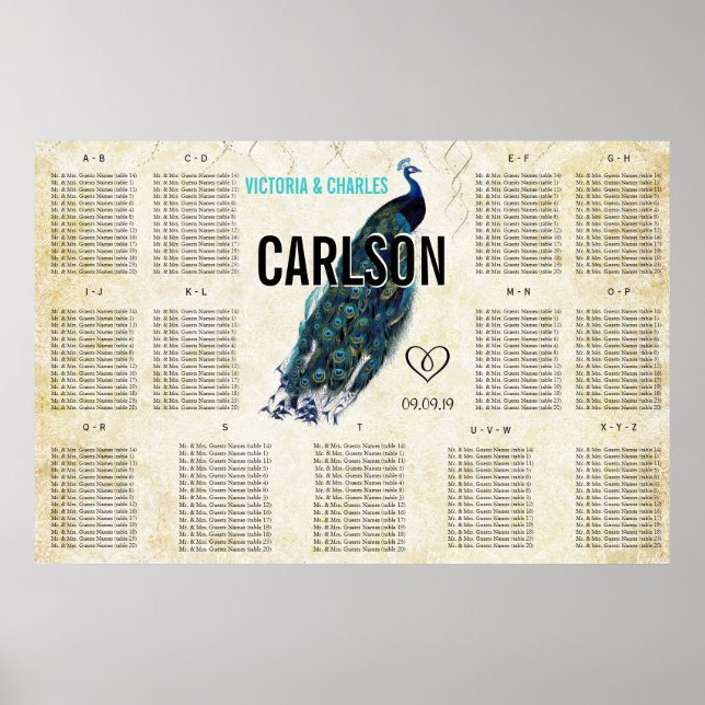 Tableau de sièges Peacock moderne vintage (Devant)